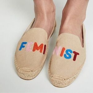 SOLUDOS Feminist Embroidered Canvas Espadrilles Loafers Smoking Flats Sz 9